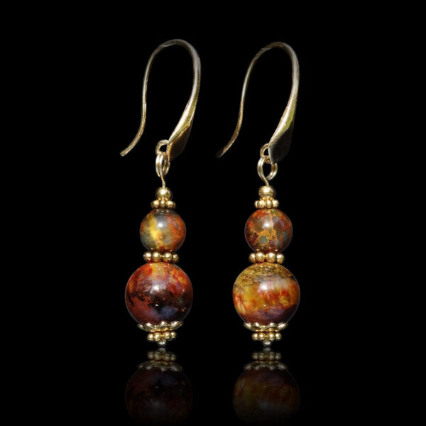 Fiery Namibia Phoenix Pietersite Eagle's Eye Earring Semi-Precious Stone Beads Real 18k Gold Plated 925 Sterling Silver Hooks