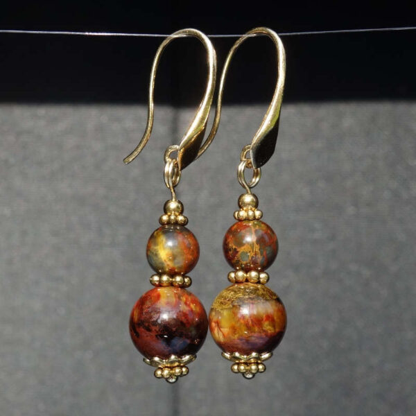 Fiery Namibia Phoenix Pietersite Eagle's Eye Earring Semi-Precious Stone Beads Real 18k Gold Plated 925 Sterling Silver Hooks