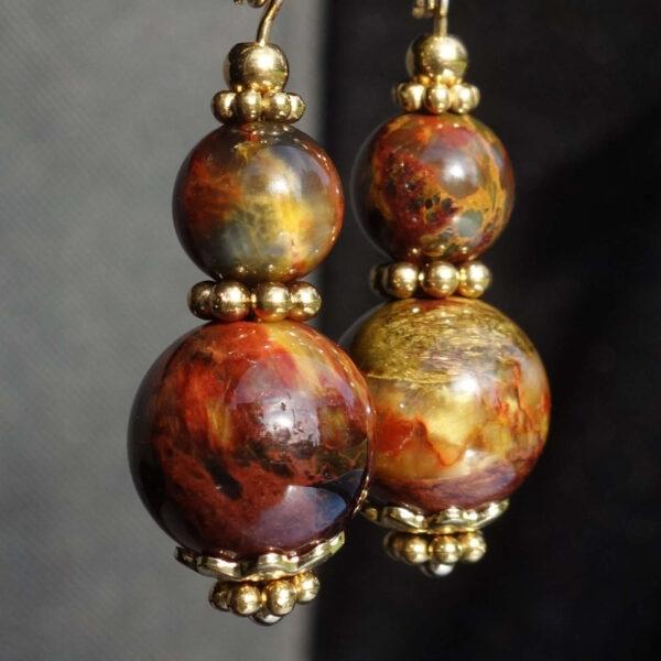 Fiery Namibia Phoenix Pietersite Eagle's Eye Earring Semi-Precious Stone Beads Real 18k Gold Plated 925 Sterling Silver Hooks