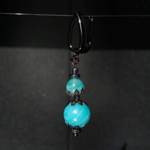 Russian Amazonite Earring Semi-Precious Stone Beads Hematine Magnetic Hematite Hypoallergic English Lock Hook