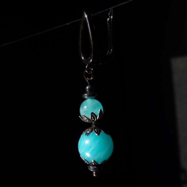 Russian Amazonite Earring Semi-Precious Stone Beads Hematine Magnetic Hematite Hypoallergic English Lock Hook