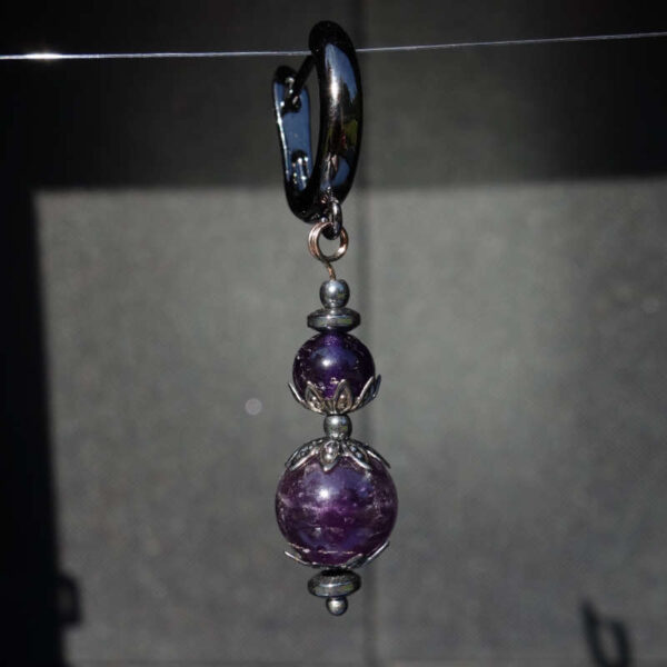 Amethyst Earring Semi-Precious Stone Beads Hypoallergic English Lock Hook