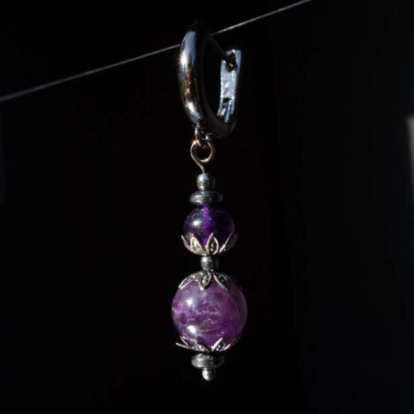 Amethyst Earring Semi-Precious Stone Beads Hypoallergic English Lock Hook