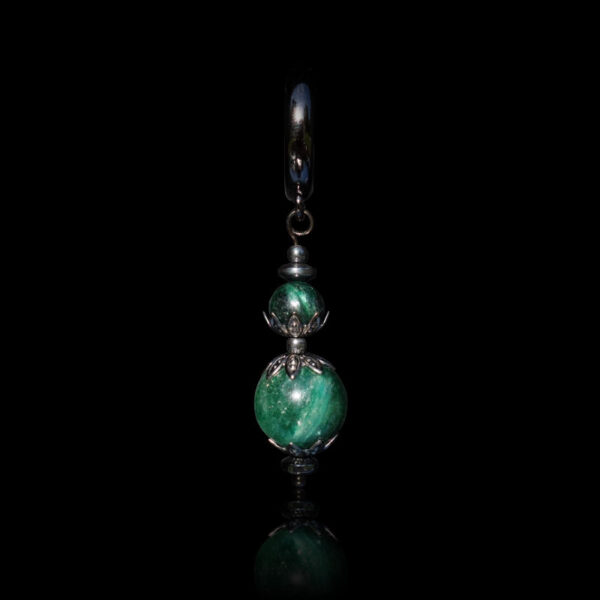 Natural Emerald-in-Fuchsite Earring semi-precious gemstone round bead Hypoallergic English Lock Hook