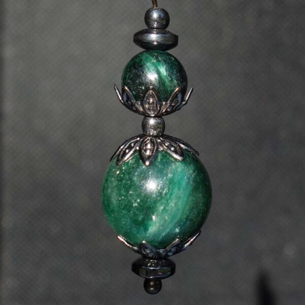 Natural Emerald-in-Fuchsite Earring semi-precious gemstone round bead Hypoallergic English Lock Hook