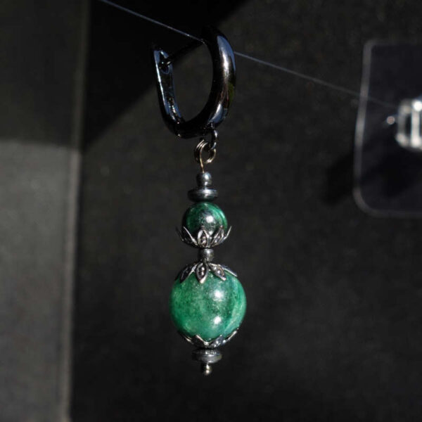 Natural Emerald-in-Fuchsite Earring semi-precious gemstone round bead Hypoallergic English Lock Hook