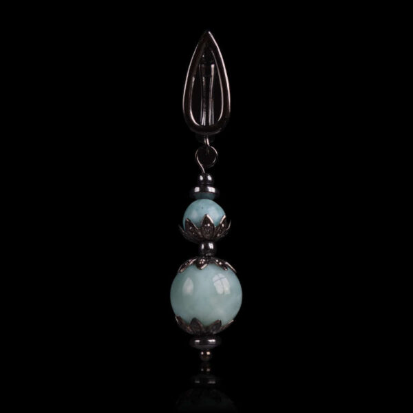 Natural Larimar Pectolite Earring Semi-Precious Stone Round Bead Hypoallergic English Lock Hook