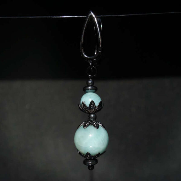 Natural Larimar Pectolite Earring Semi-Precious Stone Round Bead Hypoallergic English Lock Hook