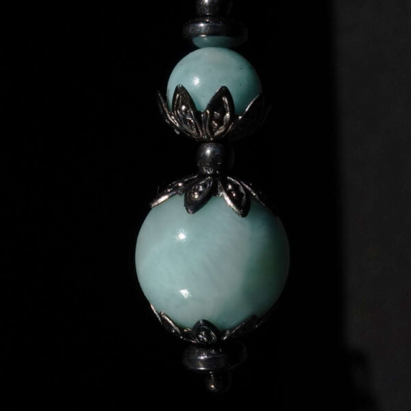 Natural Larimar Pectolite Earring Semi-Precious Stone Round Bead Hypoallergic English Lock Hook