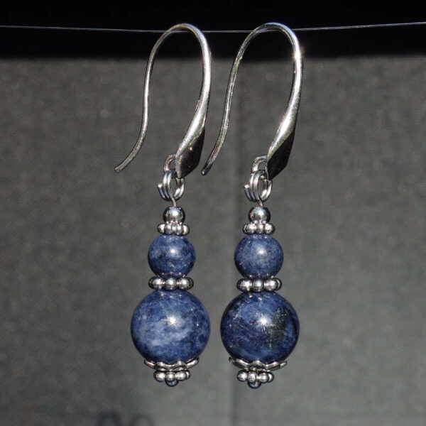 Natural Sapphire Earrings Semi-Precious Gemstone Beads Rhodium Plated 925 Sterling Silver Hooks