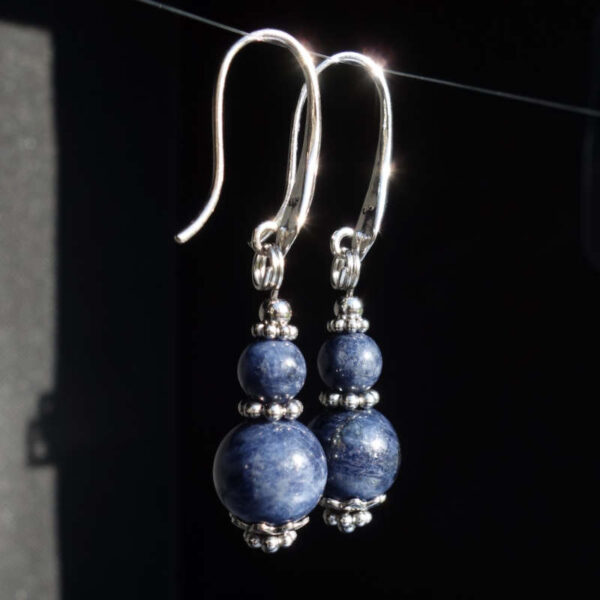 Natural Sapphire Earrings Semi-Precious Gemstone Beads Rhodium Plated 925 Sterling Silver Hooks