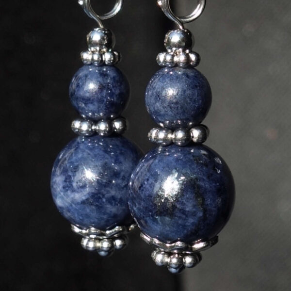 Natural Sapphire Earrings Semi-Precious Gemstone Beads Rhodium Plated 925 Sterling Silver Hooks