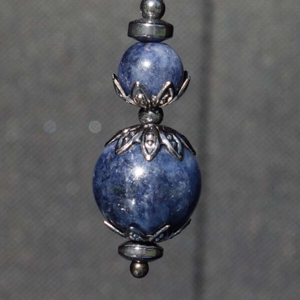 Natural Sapphire Earring Semi-Precious Stone Beads Hematine Magnetic Hematite Hypoallergic English Lock Hook