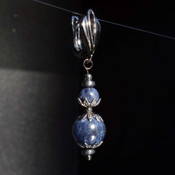 Natural Sapphire Earring Semi-Precious Stone Beads Hematine Magnetic Hematite Hypoallergic English Lock Hook