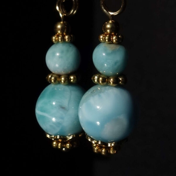 Natural Larimar Earrings Semi-Precious Stone Beads Real 18k Gold Plated 925 Sterling Silver Hooks