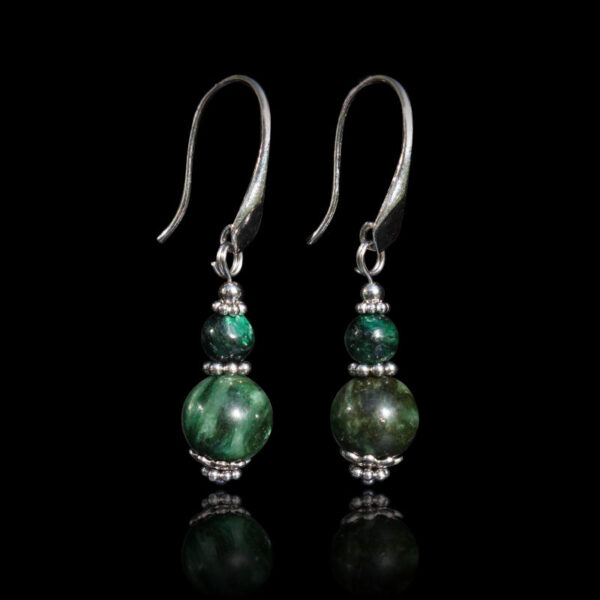 Emerald in Fuchsite Earrings Semi-Precious Stone Beads Rhodium Plated 925 Sterling Silver Hooks