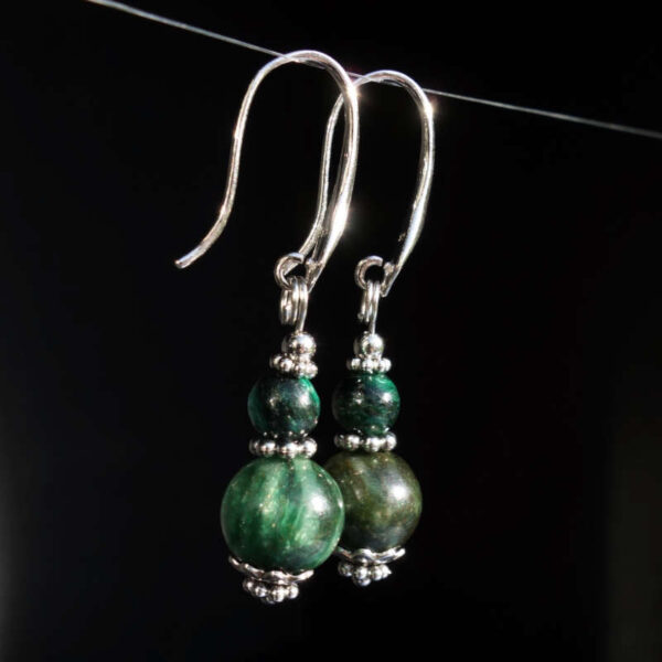 Emerald in Fuchsite Earrings Semi-Precious Stone Beads Rhodium Plated 925 Sterling Silver Hooks