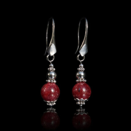 Natural Ruby Earrings Semi-Precious Stone Beads Rhodium Plated 925 Sterling Silver Hooks