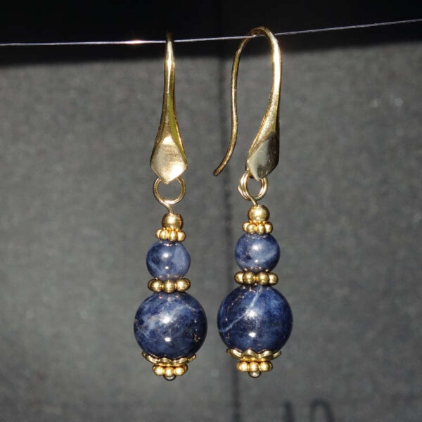 Natural Sapphire Earrings Semi-Precious Gemstone Beads Real 18k Gold Plated 925 Sterling Silver Hooks