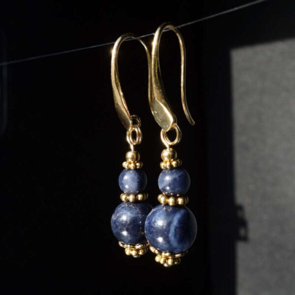 Natural Sapphire Earrings Semi-Precious Gemstone Beads Real 18k Gold Plated 925 Sterling Silver Hooks