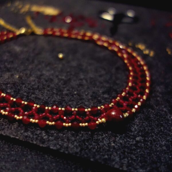 Ruby Red Set Necklace and Earrings Natural Ruby Red Chalcedony Golden Miyuki Beads Hypoallergic Stainless Steel