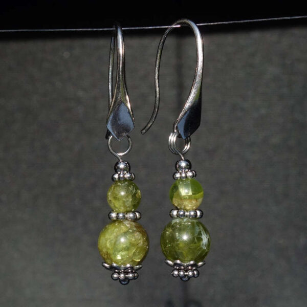 Natural Olivine Peridot Earrings Semi-Precious Stone Beads Rhodium Plated 925 Sterling Silver Hooks