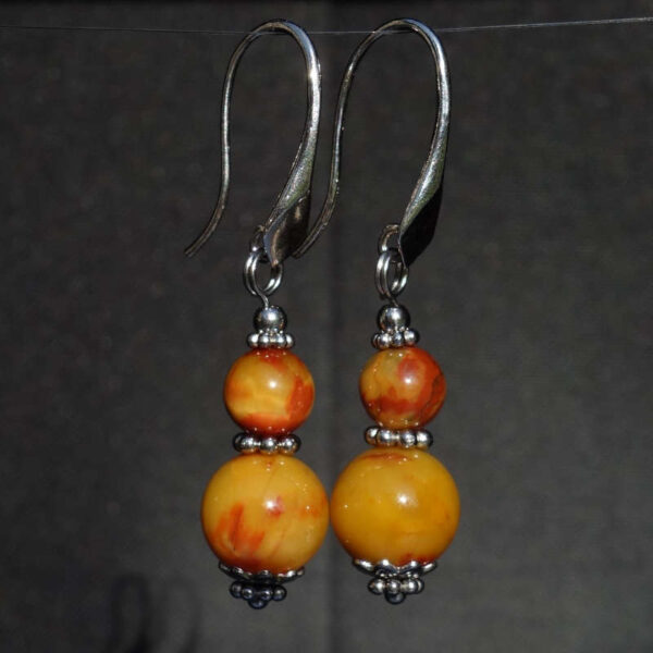 Fiery Yellow Phoenix Pietersite Earring Semi-Precious Stone Beads Rhodium Plated 925 Sterling Silver Hooks