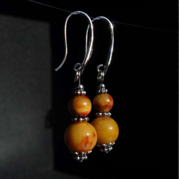 Fiery Yellow Phoenix Pietersite Earring Semi-Precious Stone Beads Rhodium Plated 925 Sterling Silver Hooks