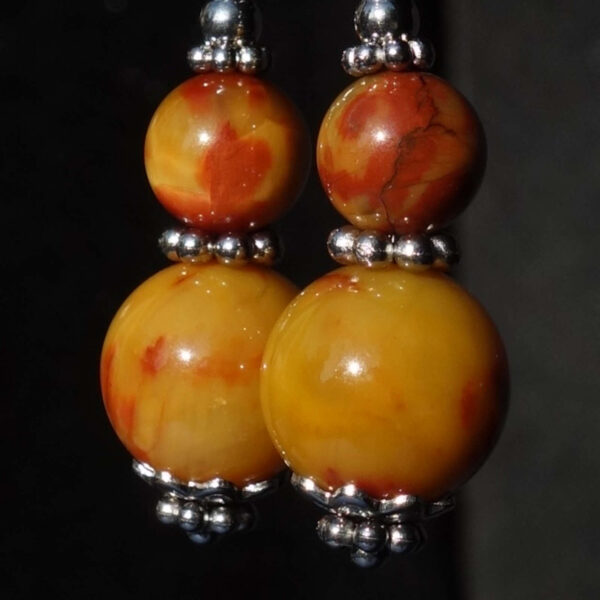 Fiery Yellow Phoenix Pietersite Earring Semi-Precious Stone Beads Rhodium Plated 925 Sterling Silver Hooks