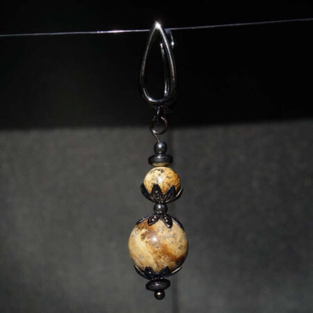 Picture Jasper Single Earring Semi-Precious Gemstone Beads Hypoallergic English Lock Hook