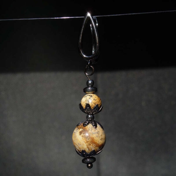 Picture Jasper Single Earring Semi-Precious Gemstone Beads Hypoallergic English Lock Hook