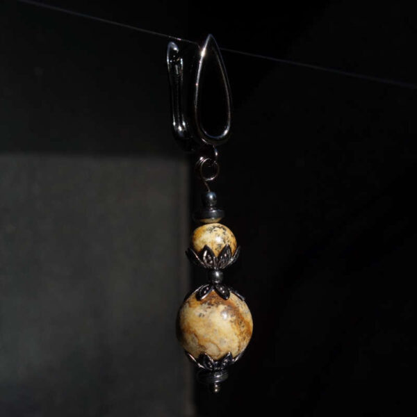 Picture Jasper Single Earring Semi-Precious Gemstone Beads Hypoallergic English Lock Hook