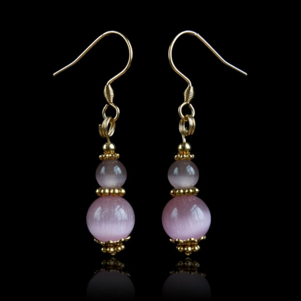 Pink Chatoyant Cat's Eye Effect Glass Earrings with Hypoallergic Stainless Steel Hooks