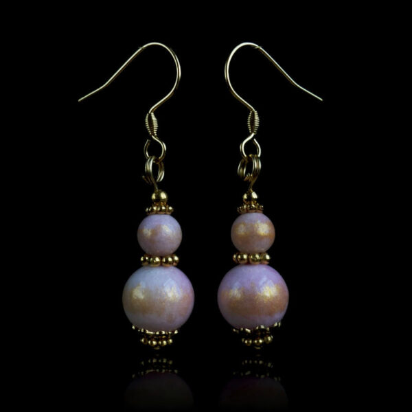 Pink Golden Breath Earrings Lapis Lazuli Imitation Artstone Hypoallergic Stainless Steel Hooks