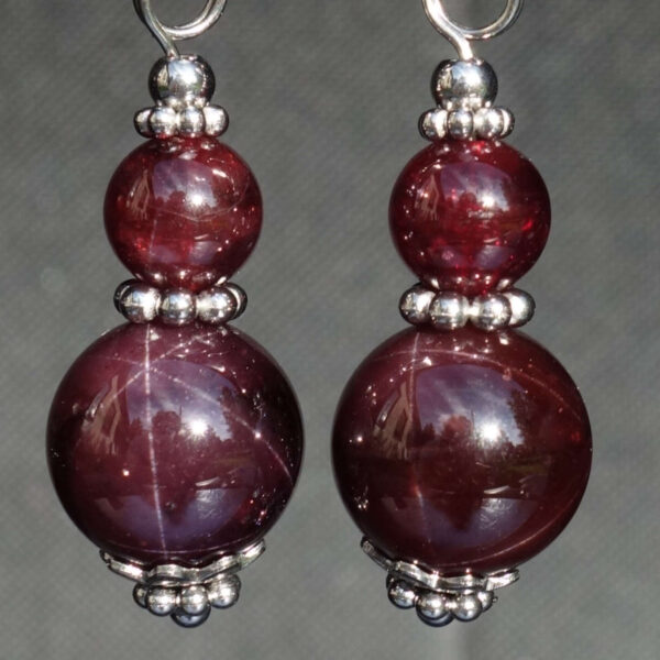 Star Garnet Earrings Purple Starlight Garnet Almandine Semi-Precious Gemstone Beads Rhodium Plated 925 Sterling Silver Hooks