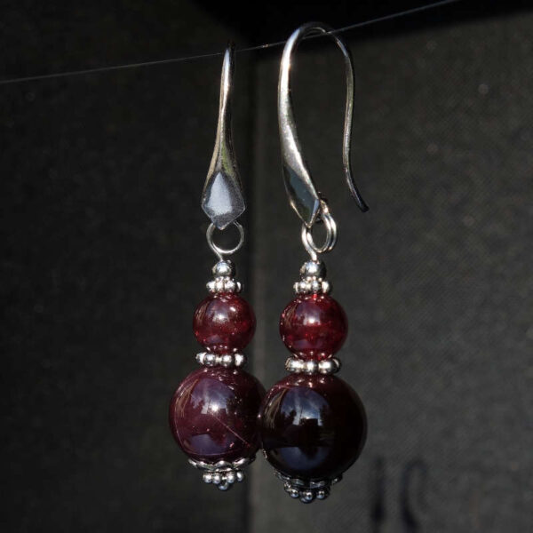 Star Garnet Earrings Purple Starlight Garnet Almandine Semi-Precious Gemstone Beads Rhodium Plated 925 Sterling Silver Hooks