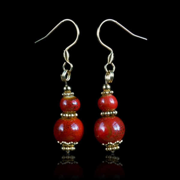 Red Glazed Ceramic Earring Ceramic Beads Hypoallergic Stainless Steel Hooks