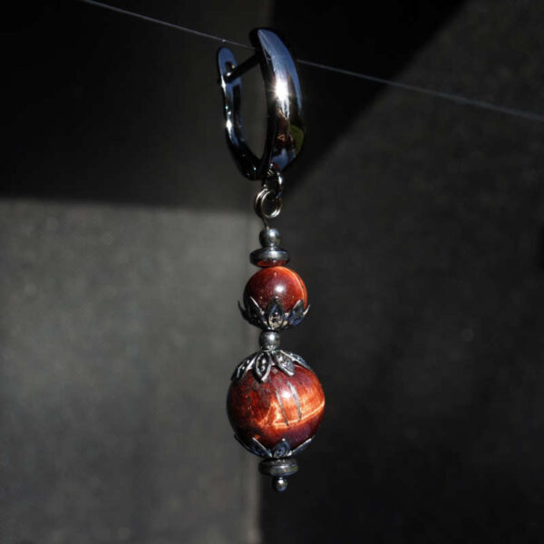 Red Tiger's Eye Earring Semi-Precious Stone Beads Hypoallergic English Lock Hook