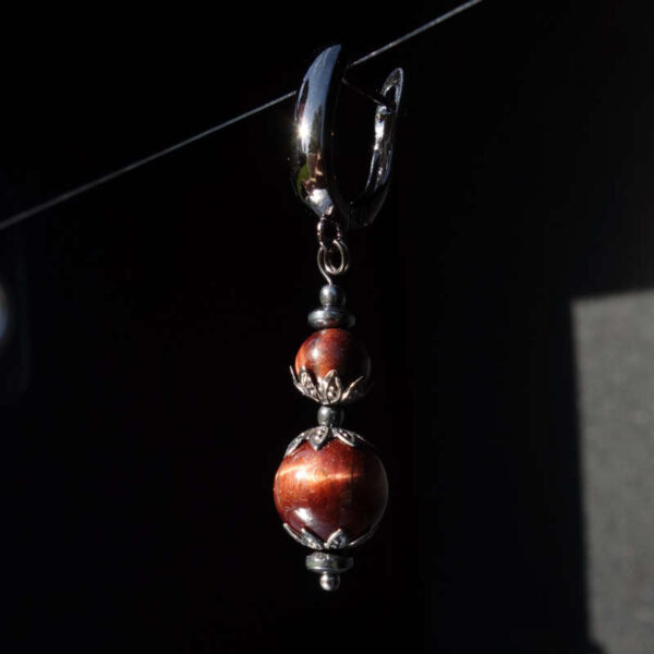 Red Tiger's Eye Earring Semi-Precious Stone Beads Hypoallergic English Lock Hook