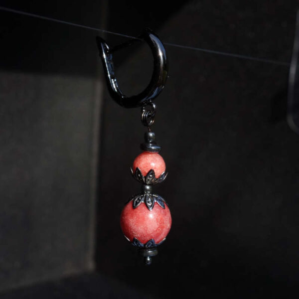 Rhodochrosite Earring Semi-Precious Stone Beads Hypoallergic English Lock Hook