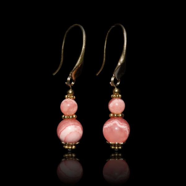 Rhodochrosite Earrings Semi-Precious Stone Beads Real 18k Gold Plated 925 Sterling Silver Hooks