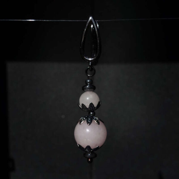 Rose Quartz Earring Semi-precious Stone Round Bead Hypoallergic English Lock Hook