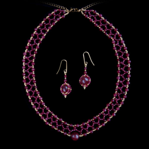 Ruby-Kraken-Beadwork-Necklace-Earrings-Set-Semi-Precious-Stone-Beads-Natural-Ruby-Dyed-Chalcedony-Hypoallergic-Stainless-Steel-08888-1