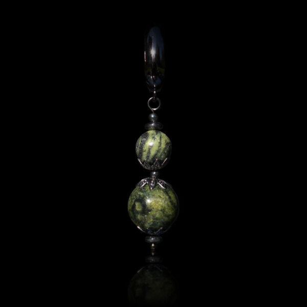 Russian Serpentine Single Drop Earring Semi-Precious Stone round beads Hypoallergic English Lock Hook Earring Pirate Punk Style