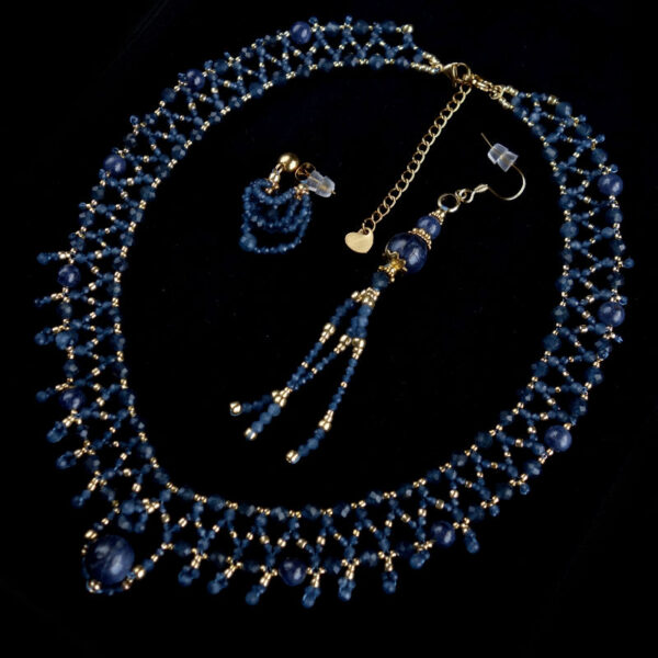 Sapphire-Kraken-Beadwork-Necklace-Earrings-Set-Semi-Precious-Stone-Beads-Natural-Sapphire-Dyed-Chalcedony-Hypoallergic-Stainless-Steel-08876-1