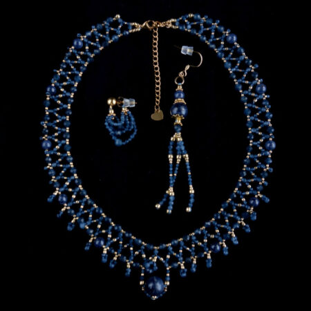 Sapphire-Kraken-Beadwork-Necklace-Earrings-Set-Semi-Precious-Stone-Beads-Natural-Sapphire-Dyed-Chalcedony-Hypoallergic-Stainless-Steel-08877-1