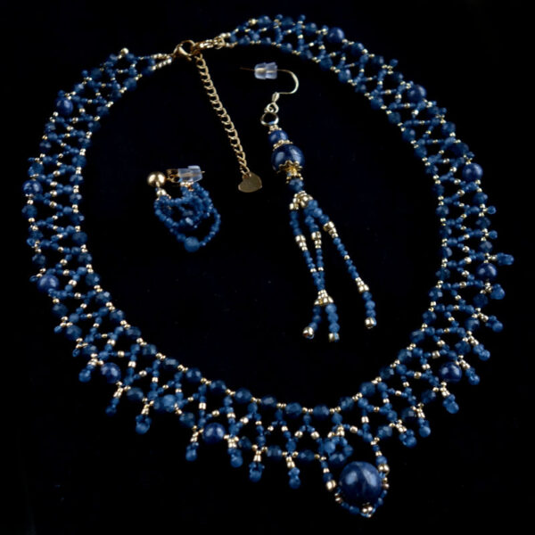 Sapphire-Kraken-Beadwork-Necklace-Earrings-Set-Semi-Precious-Stone-Beads-Natural-Sapphire-Dyed-Chalcedony-Hypoallergic-Stainless-Steel-08879-1