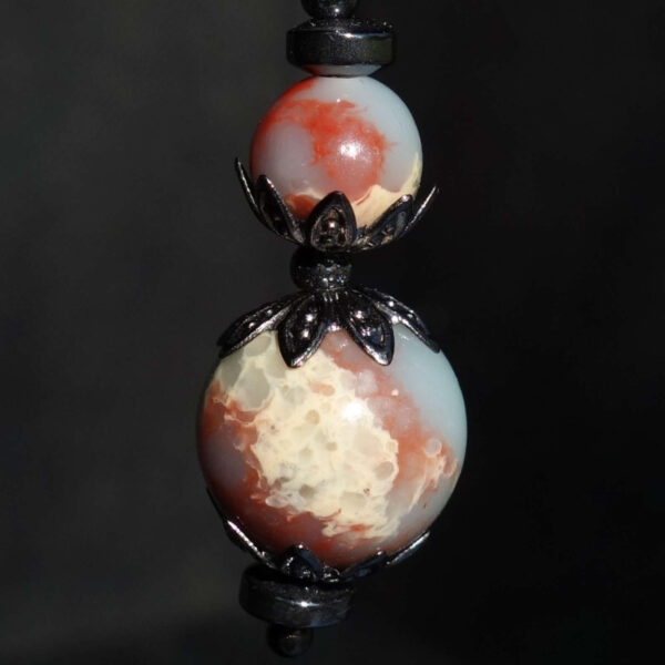 Shoushan Stone Agalmatolite Snakeskin Jasper Earring Art stone round bead Hypoallergic English Lock Hook Earring Pirate Punk Style