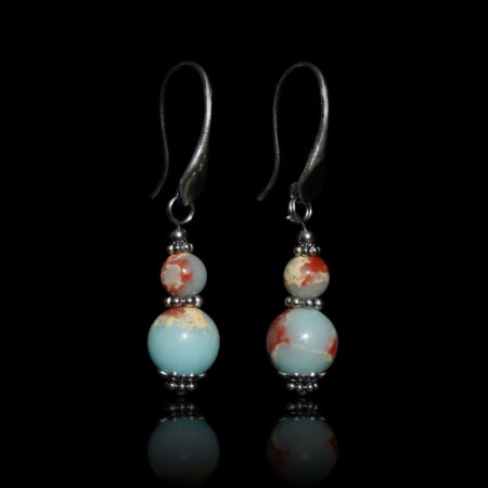 Shoushan Stone Earrings Agalmatolite Semi-Precious Stone Rhodium Plated 925 Sterling Silver Hooks