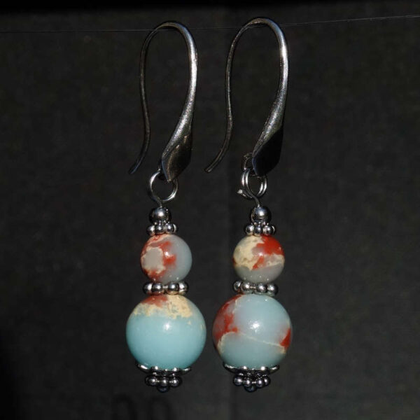 Shoushan Stone Earrings Agalmatolite Semi-Precious Stone Rhodium Plated 925 Sterling Silver Hooks